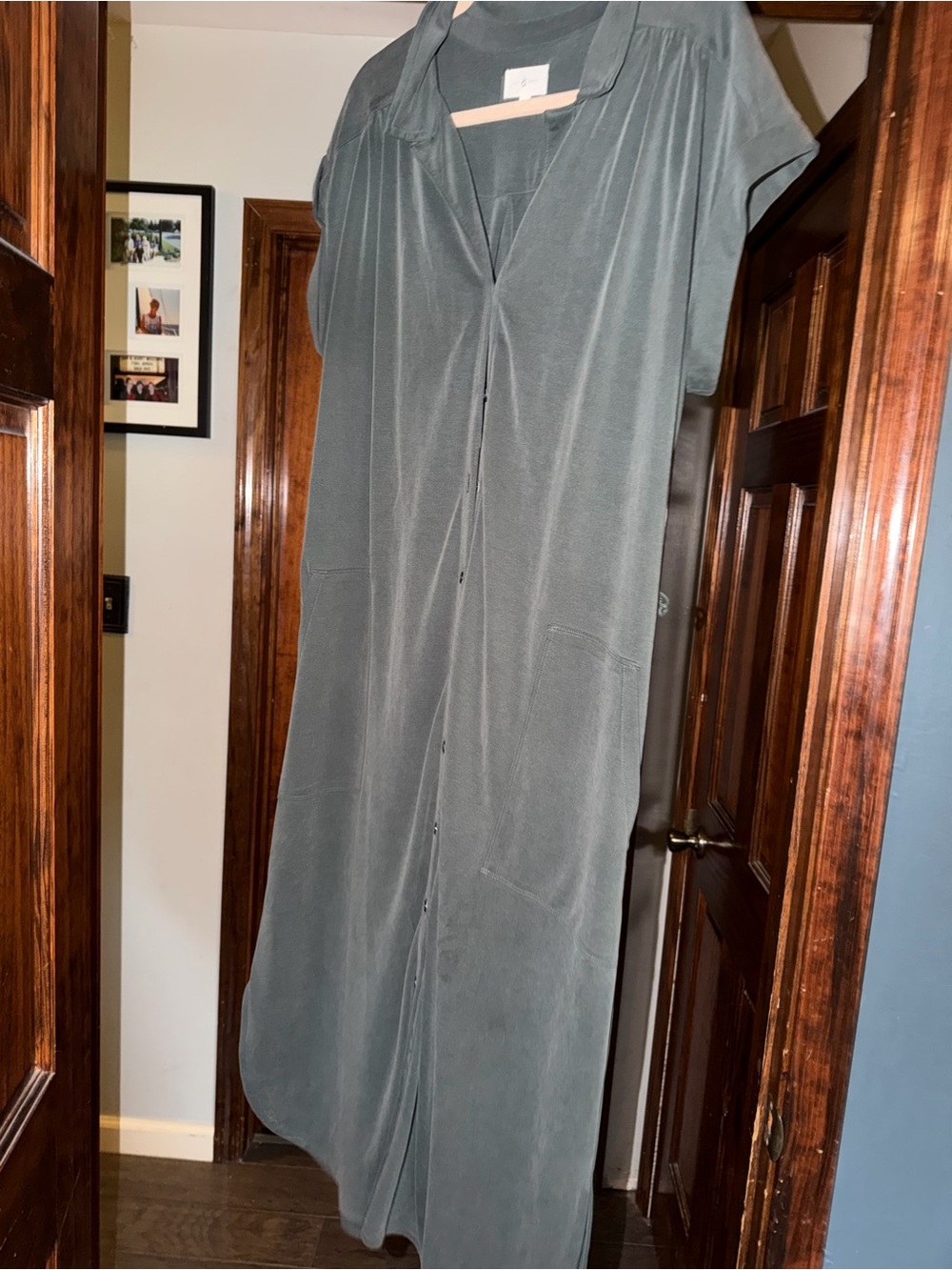 Button-Front Relaxed Maxi Dress in Gray-Green